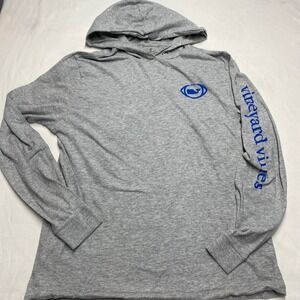 Vineyard Vines Mens Grey Football Whale Graphic Hooded T-Shirt Long Sleeve M